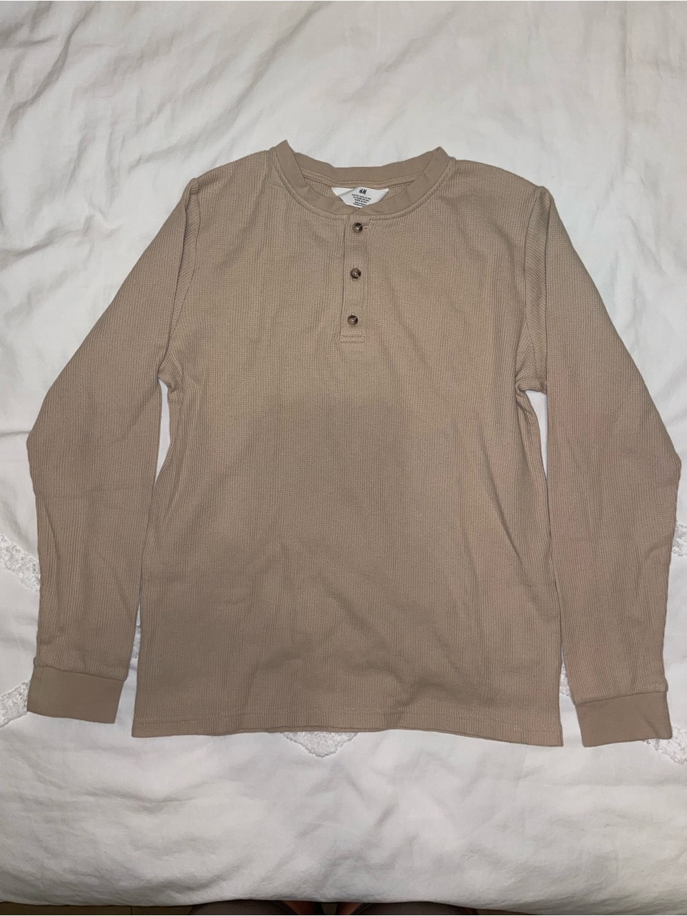 Kids Long-Sleeve Waffle Henley Shirt - Beige
